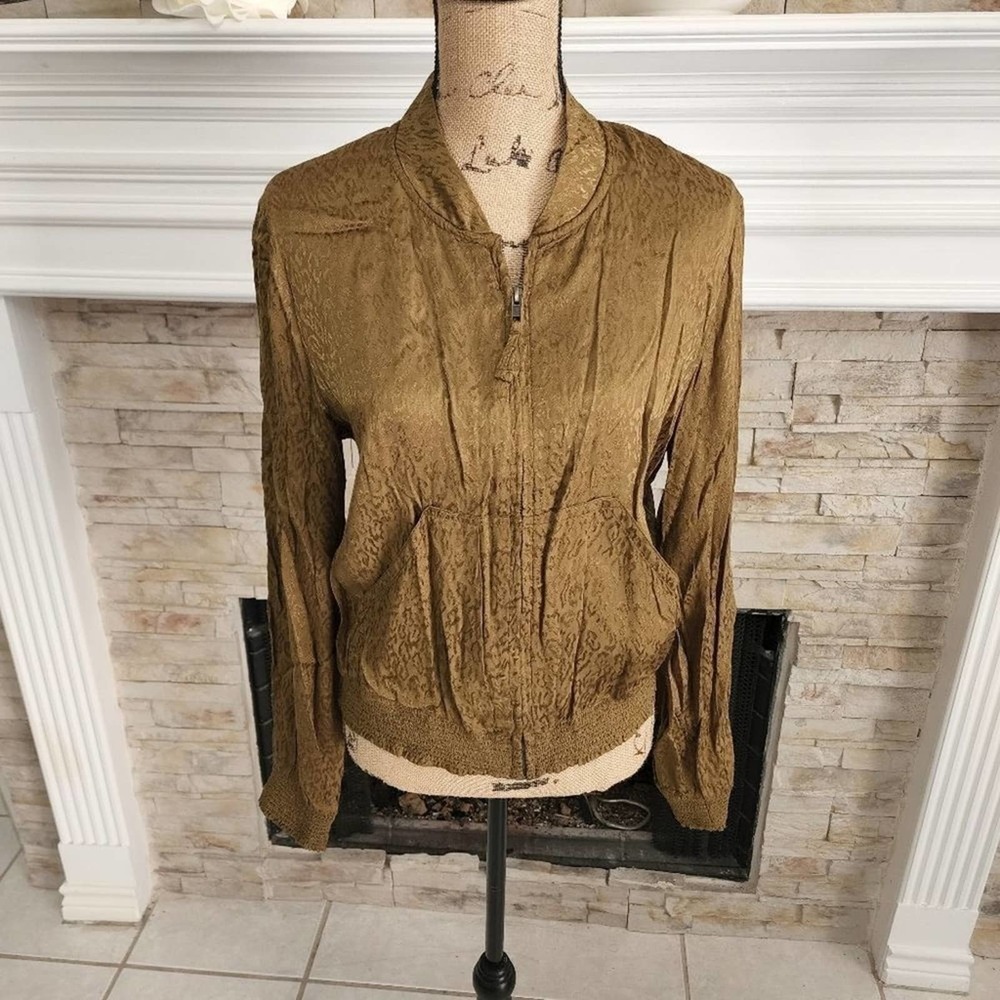 MAEVE greenish gold‎ leopard print zippered jacket Size medium - Picture 2 of 10